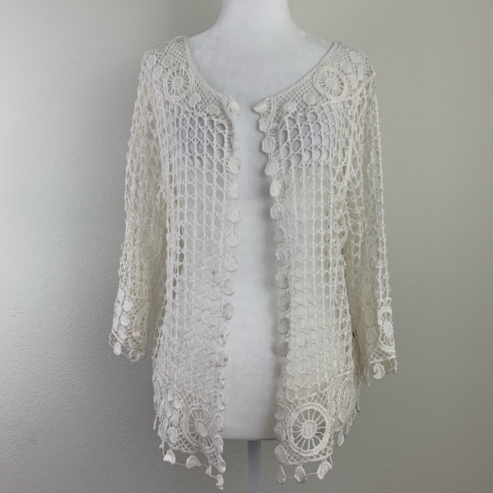 Crochet Long Sleeve Lace cotton Shrug Cardigan